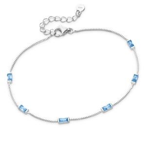 Sterling Silver Baguette Station Bracelet In Aqua